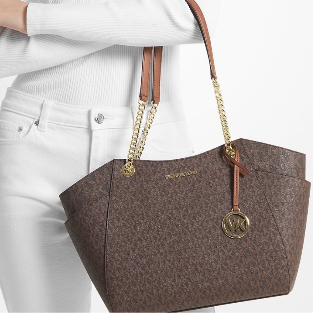 NWOT Michael Kors Brown Signature Jet Set Travel Shoulder Tote